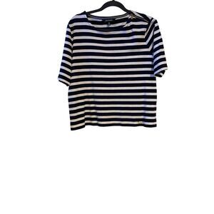 Ellen Tracy Women’s XL Top Navy & White Striped Short Sleeve Zip Detail Nautical